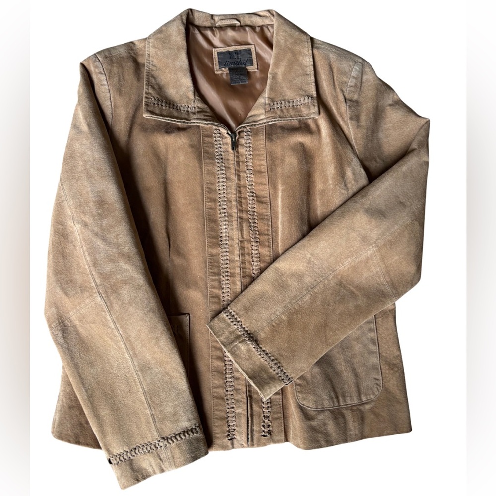 B.T. Limited Brushed Leather Suede Braided Trim Jacket Womens XL Full Zip Up